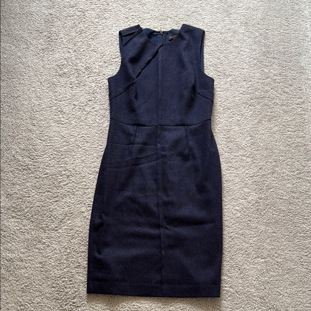 Banana Republic Blue Sheath Midi Dress Sleeveless Crew Neck